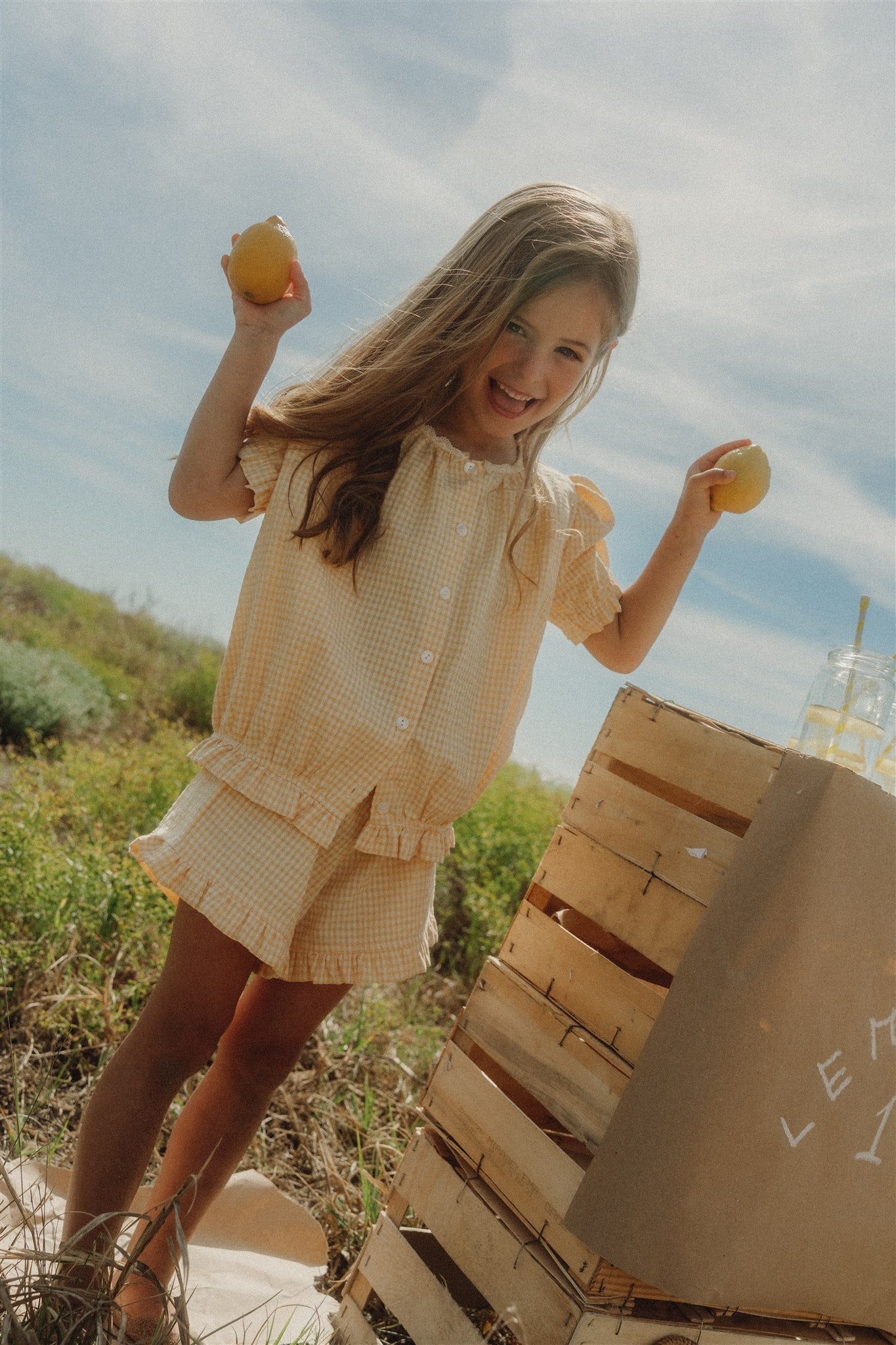 POPPY PYJAMA SET - Buttercup Yellow Gingham